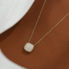 Diamond rounded corner square silver necklace for women, closely set with small diamonds, sugar cube pendant, fine O-chain, cool and simple collarbone chain, factory direct sales Item Picture